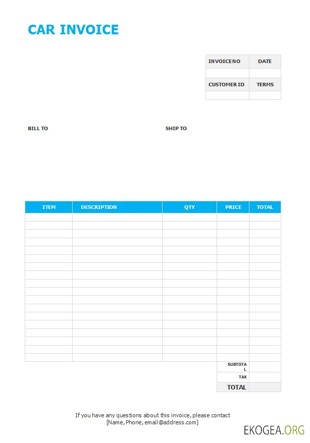 Modèle de facture de voiture gratuit